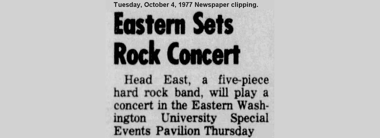 Newspaper article announcing Head East concert at Eastern Washington Univeristy